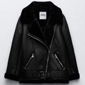 Zara Black Leather Shearling Jacket